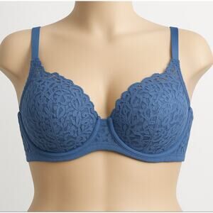 Victoria’s Secret Lined Demi Bra 38DD Blue Lace Underwire Stretch Cups